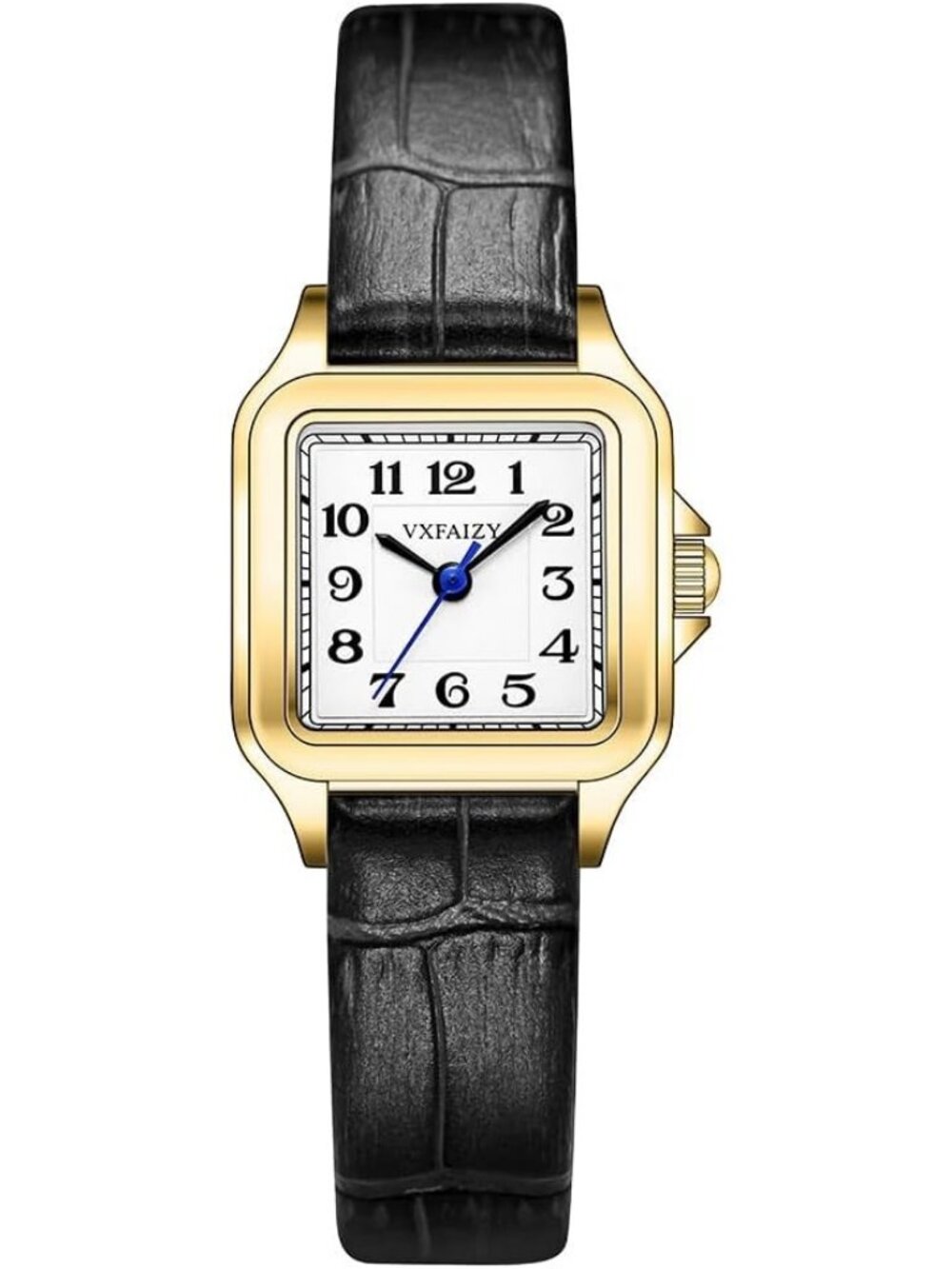 Women's Black Gold Leather Band Dainty Square Quartz Dress Stylish Wrist Watch